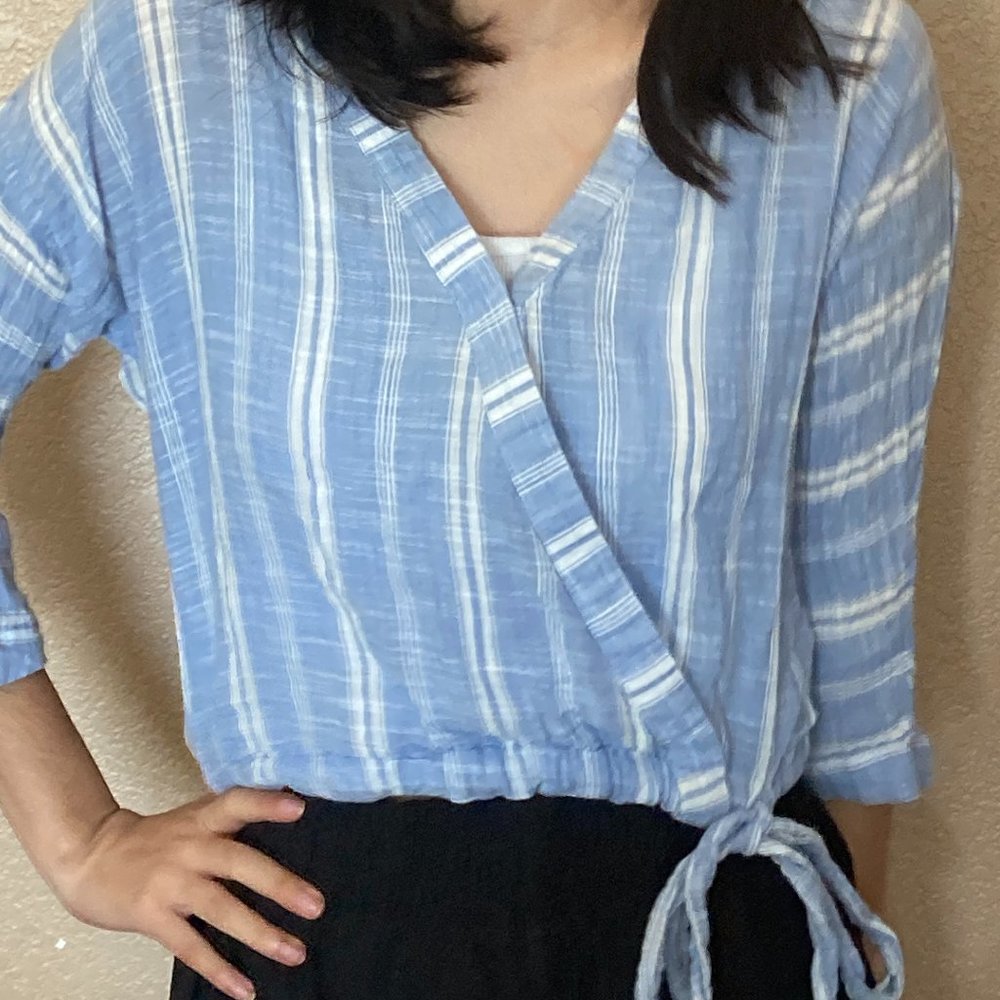 Blue and White Stripped Slightly Cropped Tied Shirt From Girl Krazy